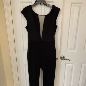 Stretch jumpsuit with tan mesh center